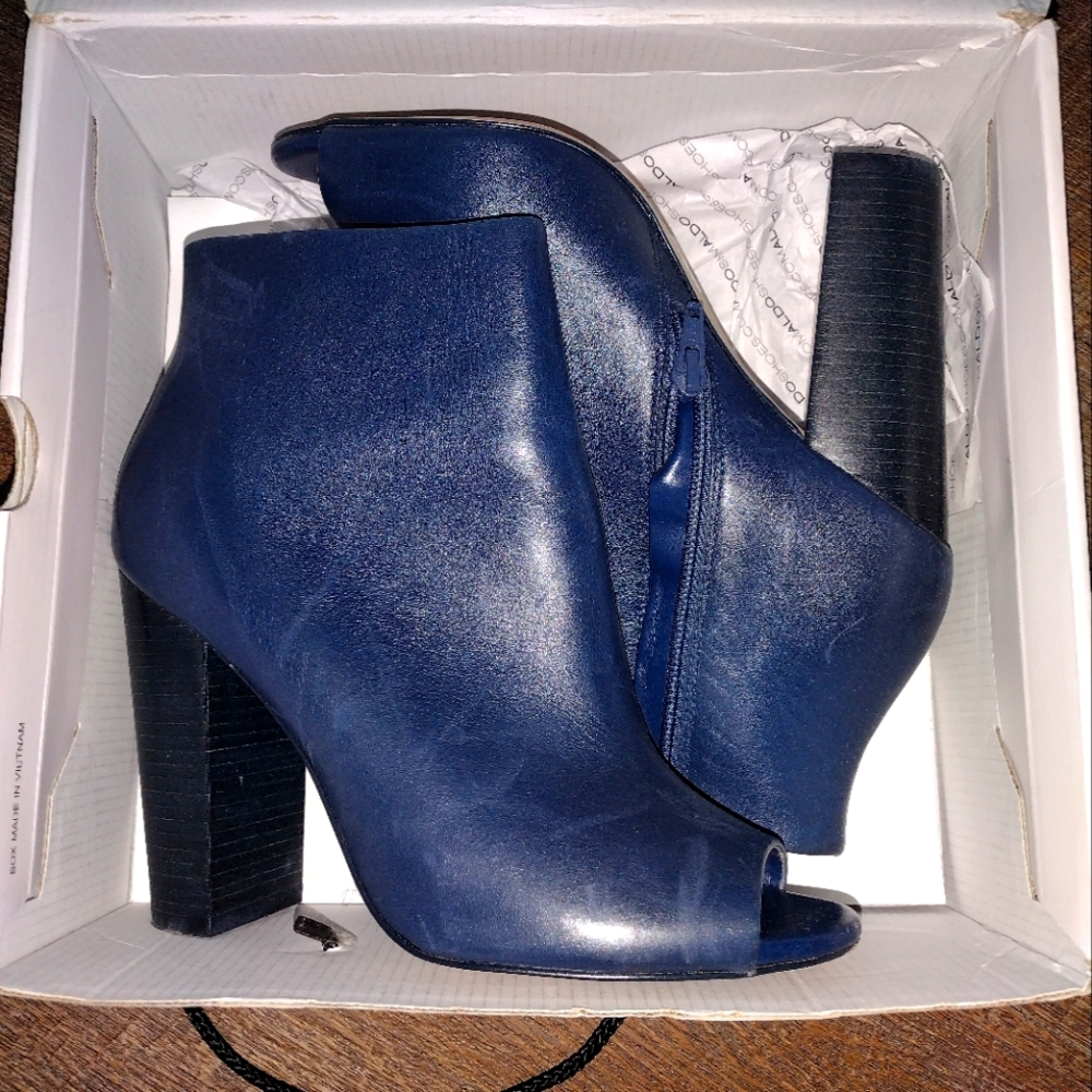 Aldo Balestreri Ankle Boots 100% Leather Blue Peep Toe Heels size 8